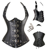 Summer Party Steampunk Hot Sale Steampunk Black Lace up Zip Faux Leather Cool Bustier Overbust Brocade Top Corset Size S-6XL