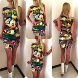 2016 Casual Party Night Club Dress Cartoon Army Minnie Mouse Military Camouflage Print Summer Bodycon Dress Robe Sexy Moulante