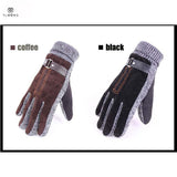 Stylish Mens Winter Gloves Guantes Black Coffee Khit Gloves For Male Luxury Leather Thermal Gloves Christmas