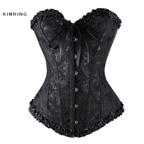 Kimring Steampunk Corsets Sexy Women's Plus Size Overbust Corset Gothic Bustiers Lace Strapless Bustier Cincher Shaper Corselet