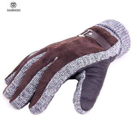 Stylish Mens Winter Gloves Guantes Black Coffee Khit Gloves For Male Luxury Leather Thermal Gloves Christmas