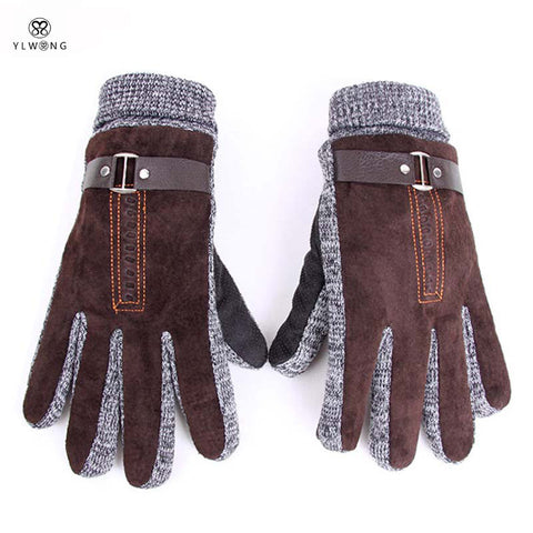 Stylish Mens Winter Gloves Guantes Black Coffee Khit Gloves For Male Luxury Leather Thermal Gloves Christmas