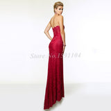 Sexy Strapless Sheath High Side Slit Evening Dress 2015 New Design Long Lace Off-Shoulder Prom Dress Vestido De Festa