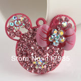 New 2014 40*34mm Pink Rhinestone Minnie Mickey Mouse Chunky Inspired Necklace Pendant 4th of July Patriotic for Sale 5pcs/lot