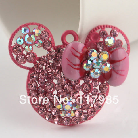 New 2014 40*34mm Pink Rhinestone Minnie Mickey Mouse Chunky Inspired Necklace Pendant 4th of July Patriotic for Sale 5pcs/lot