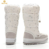 2016 new winter high women boots plush warm lady shoe plus size 35 to 41 easy wear zipper up girl white colour flower snow boots