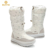 2016 new winter high women boots plush warm lady shoe plus size 35 to 41 easy wear zipper up girl white colour flower snow boots