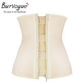 Burvogue Women Corset  Waist Corsets  Black Latex Zipper Underbust Corset Slimming 9 Steel Bone Body Shaper Corset