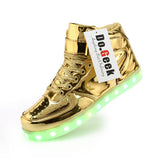 DoGeek LED 라이트 업 신발 골드 높은 최고 남성 zapatos 하늘에 불빛이 도라도 패션 LED USB 충전 실버 레드 남녀 캐주얼 신발
