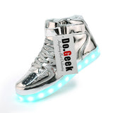 DoGeek LED 라이트 업 신발 골드 높은 최고 남성 zapatos 하늘에 불빛이 도라도 패션 LED USB 충전 실버 레드 남녀 캐주얼 신발