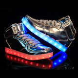 DoGeek LED 라이트 업 신발 골드 높은 최고 남성 zapatos 하늘에 불빛이 도라도 패션 LED USB 충전 실버 레드 남녀 캐주얼 신발