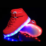 DoGeek LED 라이트 업 신발 골드 높은 최고 남성 zapatos 하늘에 불빛이 도라도 패션 LED USB 충전 실버 레드 남녀 캐주얼 신발