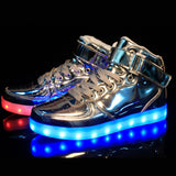 DoGeek LED 라이트 업 신발 골드 높은 최고 남성 zapatos 하늘에 불빛이 도라도 패션 LED USB 충전 실버 레드 남녀 캐주얼 신발