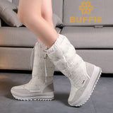 2016 new winter high women boots plush warm lady shoe plus size 35 to 41 easy wear zipper up girl white colour flower snow boots