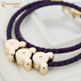Children Minnie Mouse Metal Leather Bracelet Rope Fits for Charms NEW Braided Chain Rope Purple Color Clasp Bohemia Jewelry