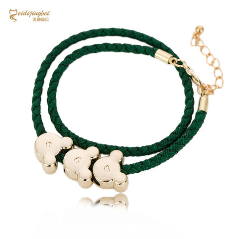 Children Minnie Mouse Metal Leather Bracelet Rope Fits for Charms NEW Braided Chain Rope Purple Color Clasp Bohemia Jewelry