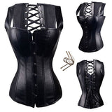 Summer Party Steampunk Hot Sale Steampunk Black Lace up Zip Faux Leather Cool Bustier Overbust Brocade Top Corset Size S-6XL