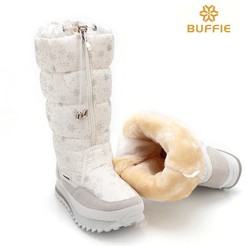 2016 new winter high women boots plush warm lady shoe plus size 35 to 41 easy wear zipper up girl white colour flower snow boots