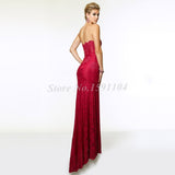 Sexy Strapless Sheath High Side Slit Evening Dress 2015 New Design Long Lace Off-Shoulder Prom Dress Vestido De Festa