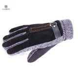 Stylish Mens Winter Gloves Guantes Black Coffee Khit Gloves For Male Luxury Leather Thermal Gloves Christmas