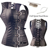 Summer Party Steampunk Hot Sale Steampunk Black Lace up Zip Faux Leather Cool Bustier Overbust Brocade Top Corset Size S-6XL
