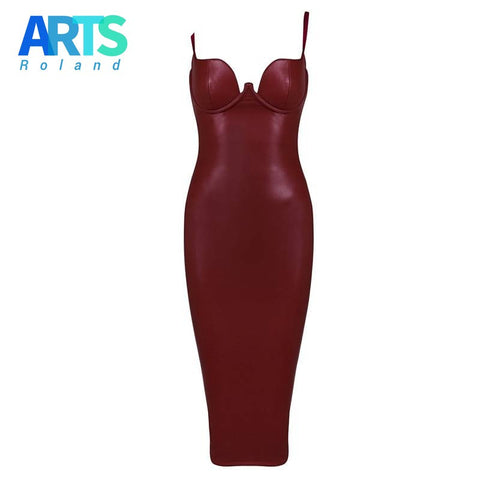 2016 Women Winter  pu leather dress BUSTIER PENCIL celebrity sexy bodycon party dresses nude pink red black kim kardashian dress