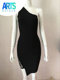 2016 Mulheres Sexy Vestido Sem Mangas Um ombro-Oco Out Cruz Preta Nu Bodycon vestido Da Atadura Da Celebridade Vestidos de Festa À Noite